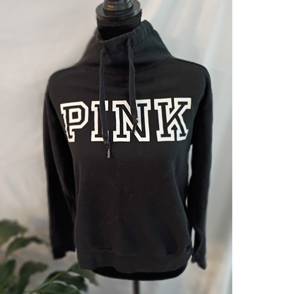 Victoria's‎ Secret PINK Funnel Neck Sweatshirt Black Logo Pullover Small